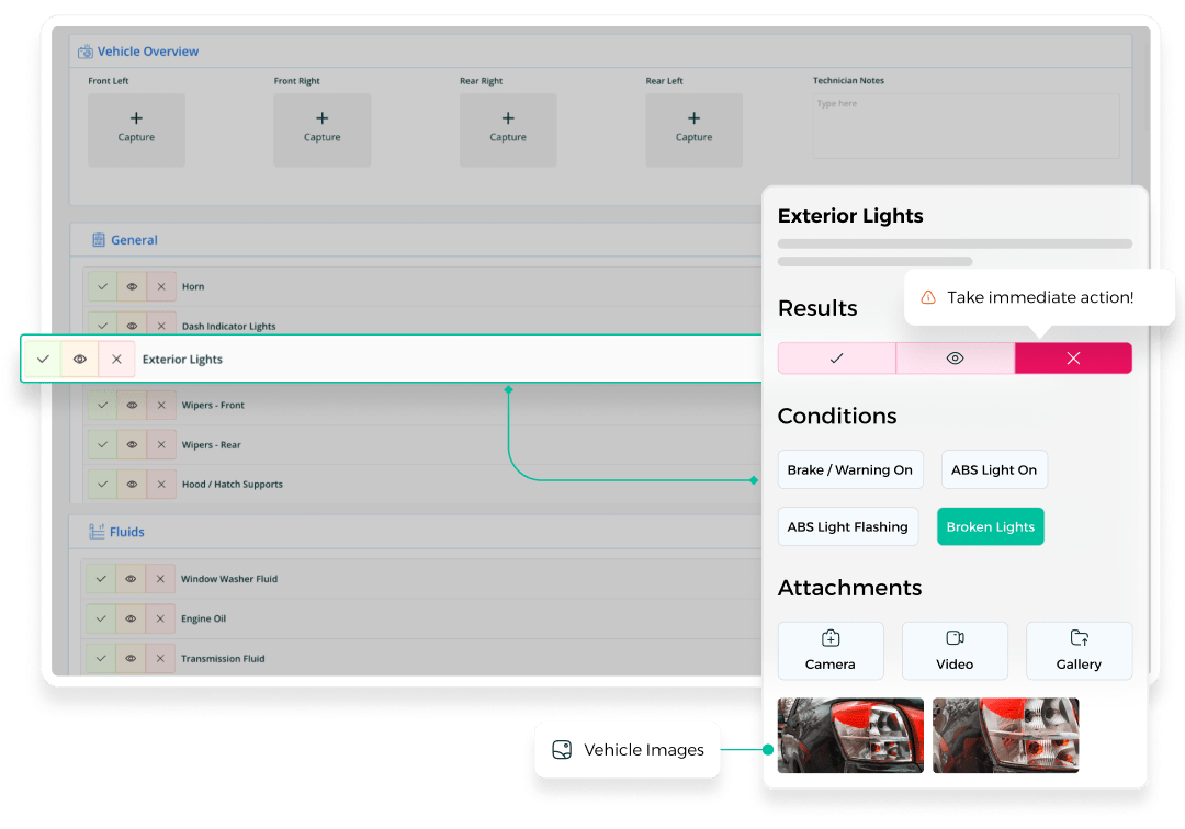 Inspection with color-coded item statuses and photo and video attachments in AutoLeap