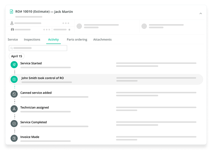 Real-time job progress on AutoLeap's board, from inspection status to technician availability