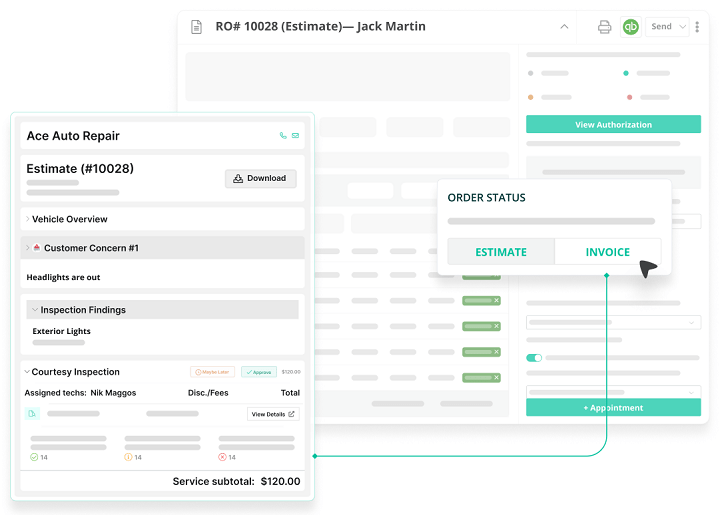 An estimate converted to an invoice and sent to the customer from AutoLeap