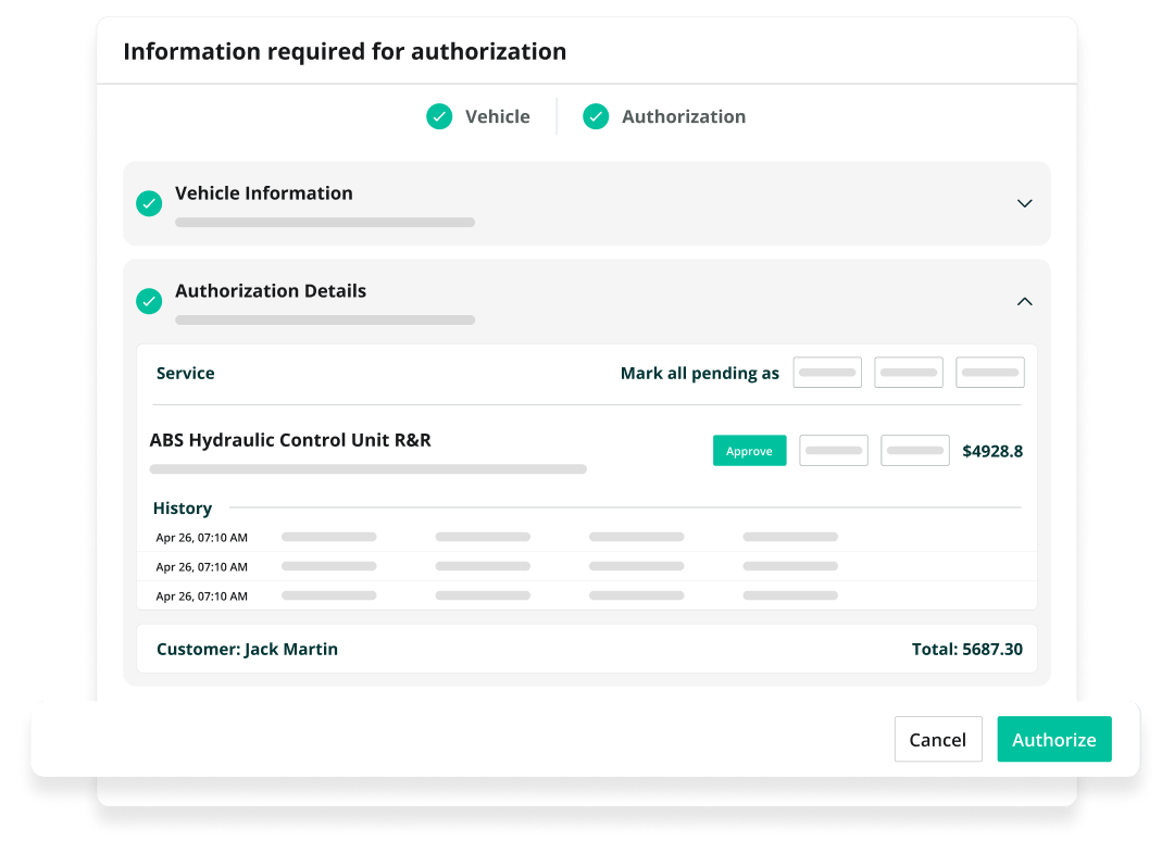 AutoLeap invoice step 2 — reviewing and authorizing services before invoicing