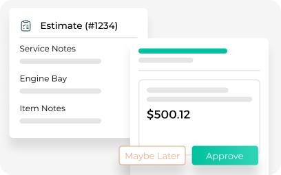 AutoLeap's digital repair estimate with service notes and customer approve or decline buttons