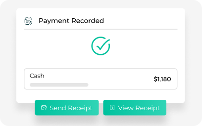 Recorded cash payment with send-receipt options on an AutoLeap invoice