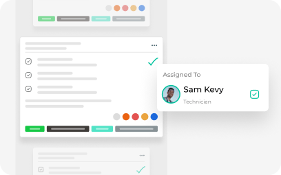 AutoLeap work order with completed task checkmarks and the assigned technician