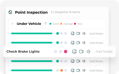 Vehicle inspection checklist rating items good, average, or poor, built into AutoLeap