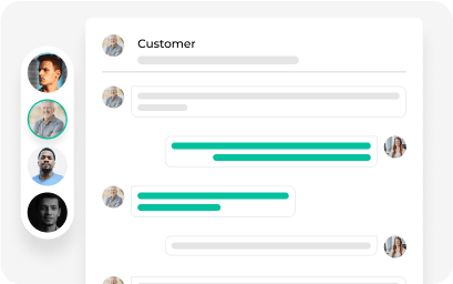Customer messaging thread with chat bubbles and profile photos in AutoLeap's built-in chat