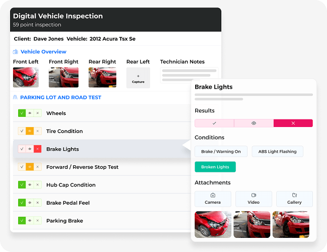 AutoLeap's digital vehicle inspection report with photos and notes for the customer