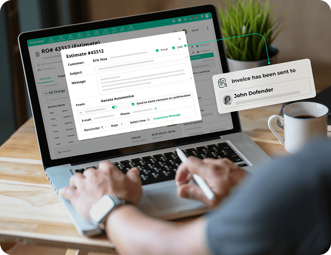 AutoLeap quote sent for approval, with payment collected on the spot