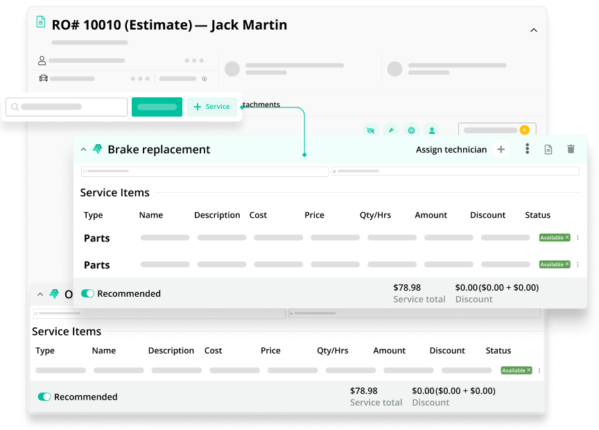AutoLeap estimate step 2 — adding canned jobs for common repairs