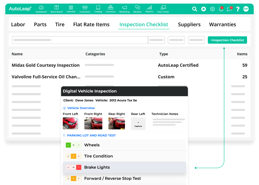 Pre-built inspection checklist added to an estimate in AutoLeap