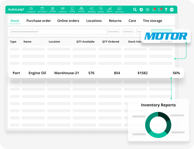 AutoLeap inventory control for a quick lube shop