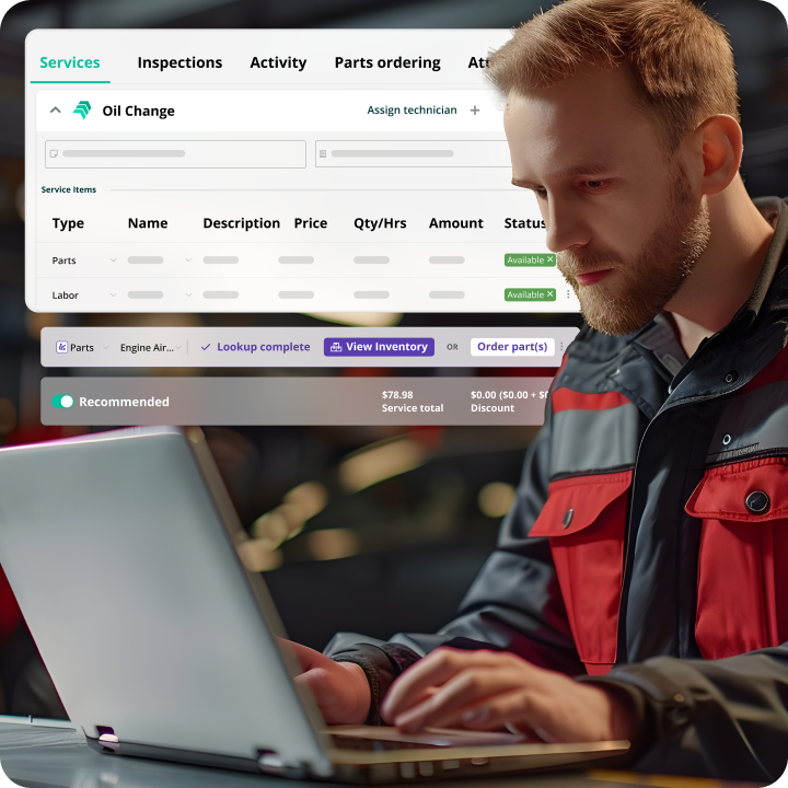 Repair estimate with parts lookup and inventory check in AutoLeap
