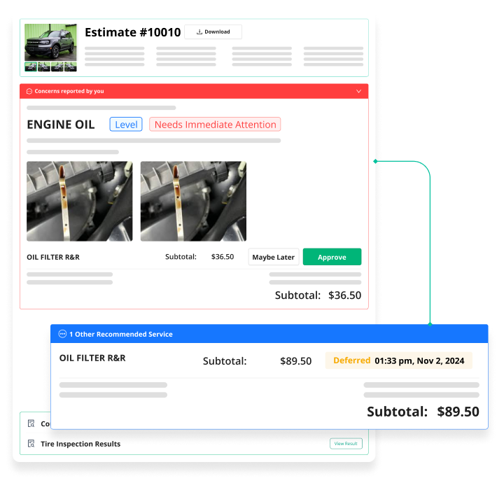 Repair estimate with automated cost breakdown and customer digital approval in AutoLeap