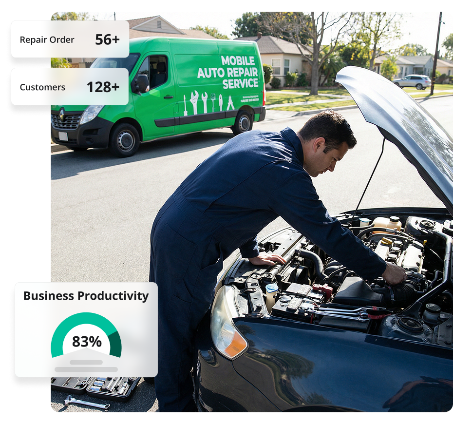 Mobile mechanic managing repair jobs on the road with AutoLeap