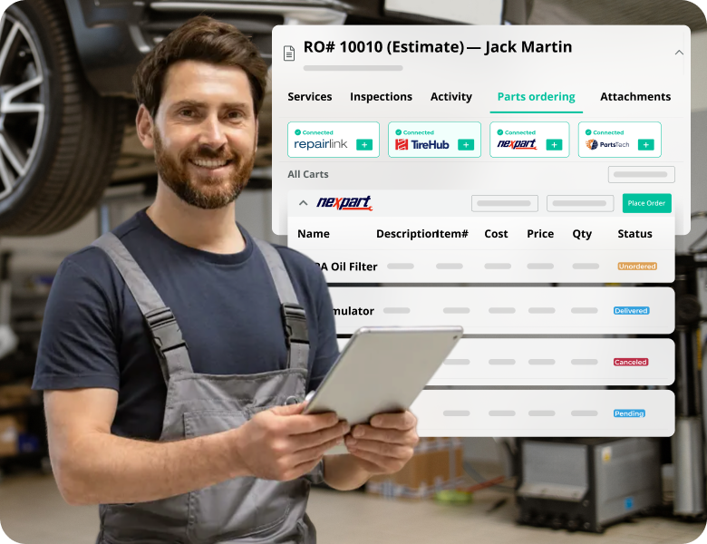 Parts ordering within an AutoLeap job estimate on a mobile mechanic call-out