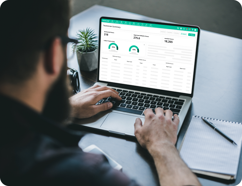 Technician performance tracking dashboard for tire shop management in AutoLeap