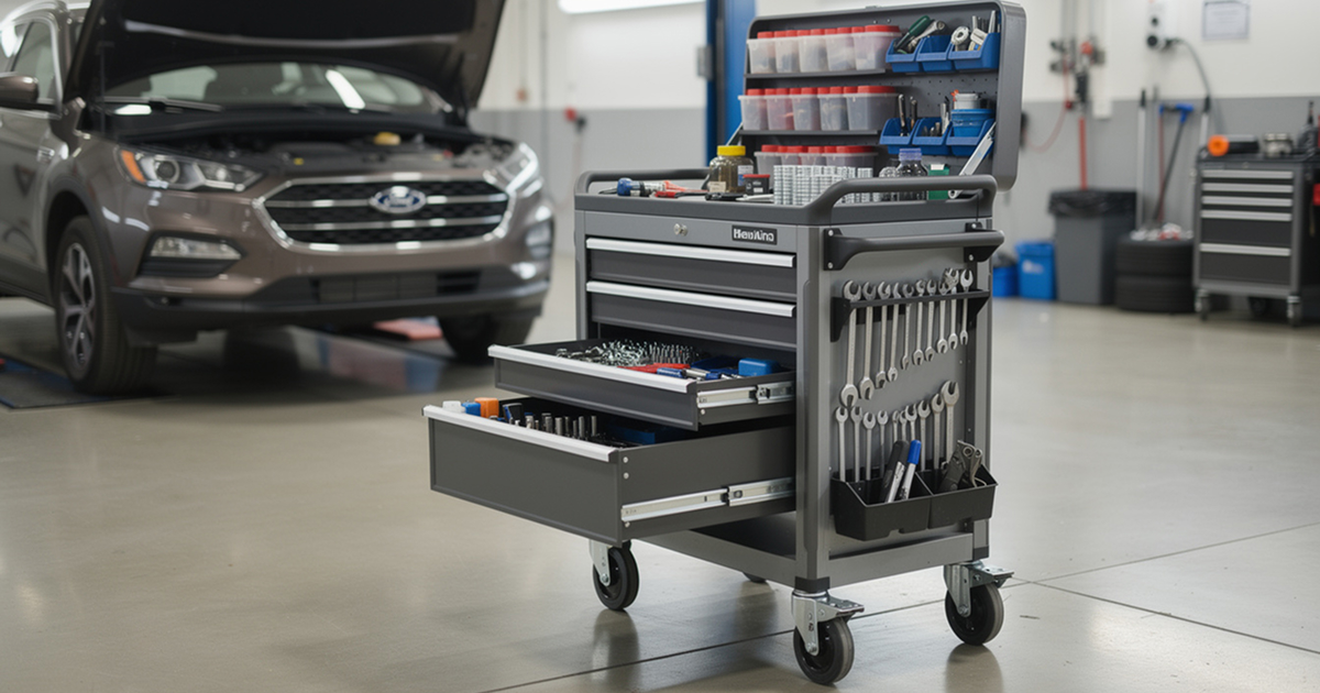 using mobile tool carts in auto repair shop