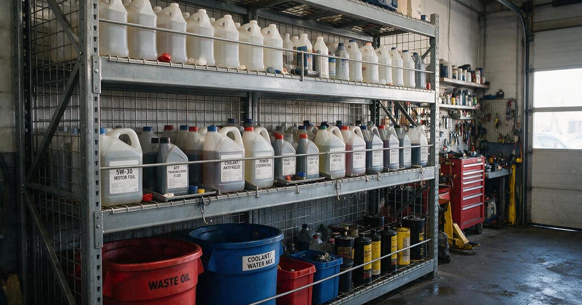 fluid organizer in auto shop