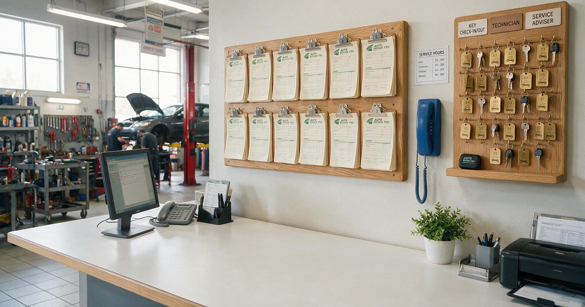 organized front-desk in auto repair shop