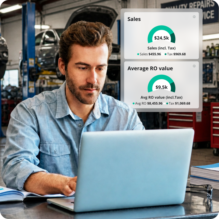 Shop owner checking the shop's daily sales and average RO value on AutoLeap
